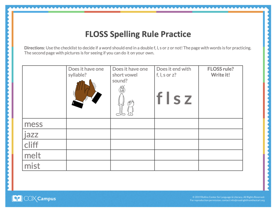 Floss Rule Worksheets